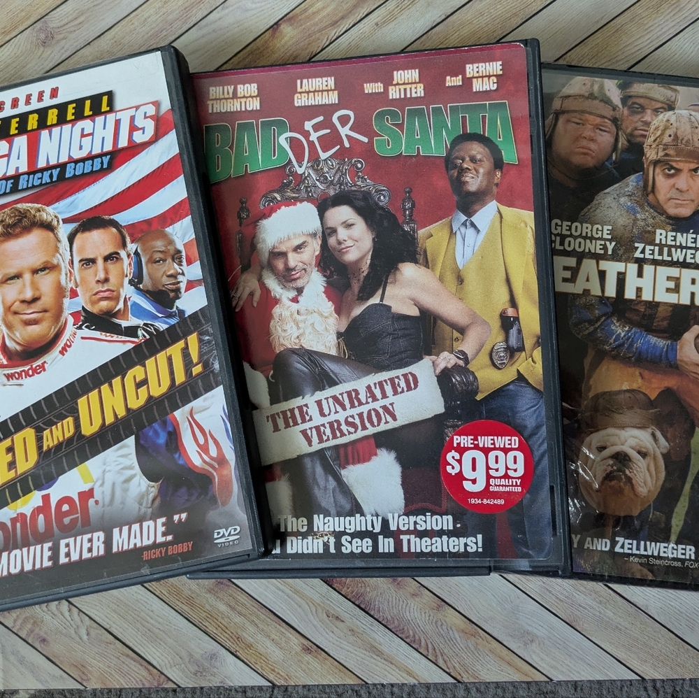 Talladega Nights,Leatherheads , Bad Santa comedy Movie Bundle